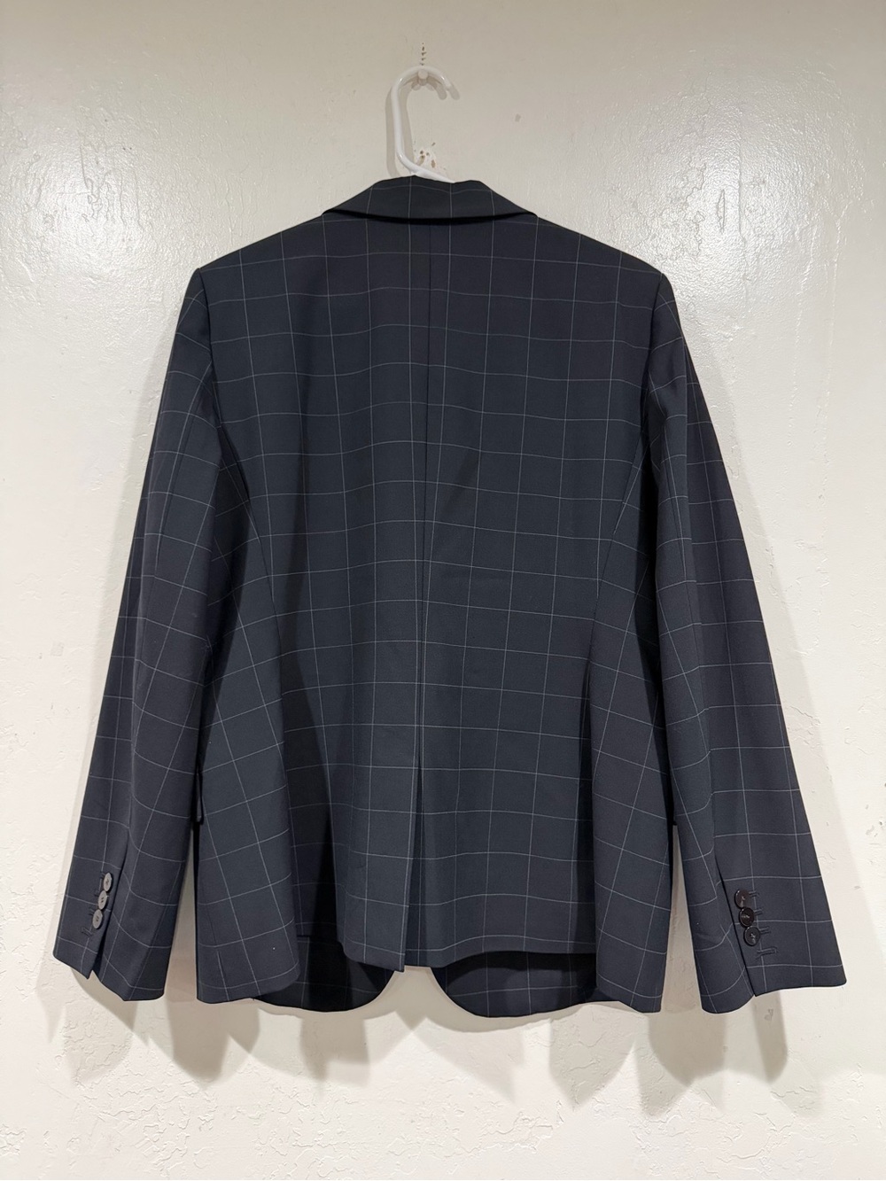 Theory Staple Blazer Size 14 Windowpane Wool Blend Charcoal Grid Jacket K0505105 - Picture 3 of 7